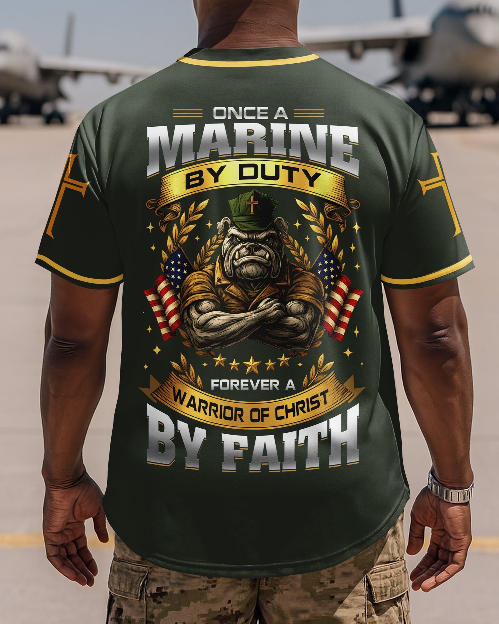 Once A Marine By Duty Forever A Warrior Of Christ By Faith Jersey - Image 3